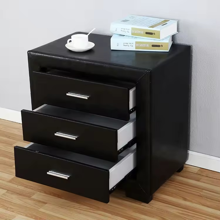 Modern Black Linen Double Drawer Bedside Table and TV Cabinet Nightstands