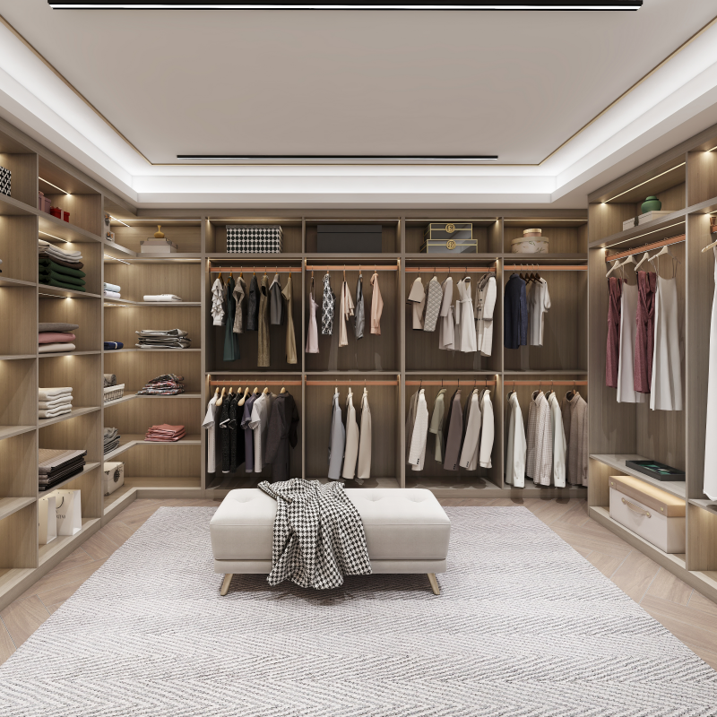 New Design Modern Luxury Open Door Floor to Ceiling Wooden Walk in Bedroom Closet Wardrobes Clothes Organizer Storage