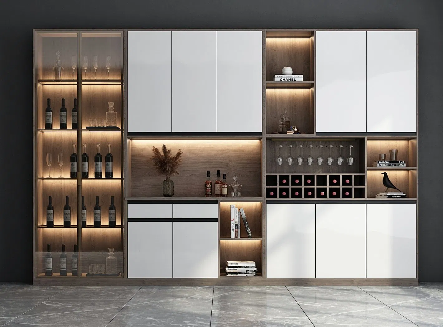 Modern Wine Storage Cabinet with Adjustable Shelves and Lock