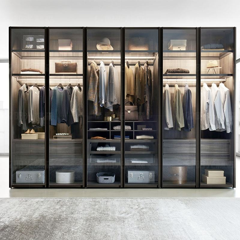 Cbmmart Modern Sliding Home Furniture Bedroom Closet Glass Door Metal Wooden Wardrobe