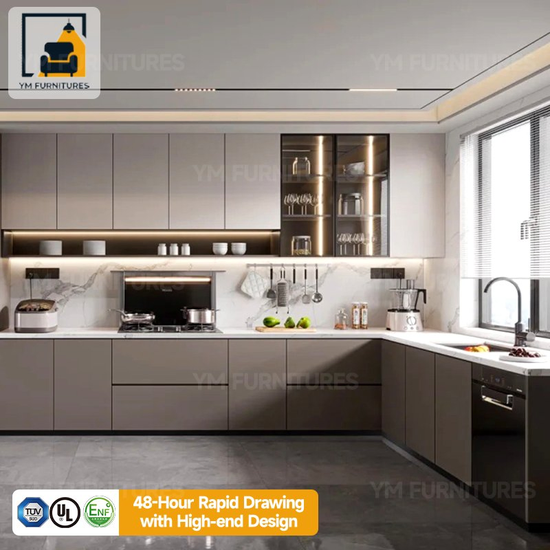 Villa Project Custom Stainless Steel Cupboard Island Pantry Painting Modular Kitchen Cabinets