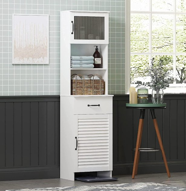 Bathroom Storage Cabinet, Floor Narrow Linen Cabinet with Single Door and Drawers