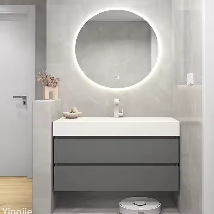 Modern Style White Plywood Bathroom Cabinet Double Sink Basin Floating Wooden Bathroom Vanity with Mirror for Hotels