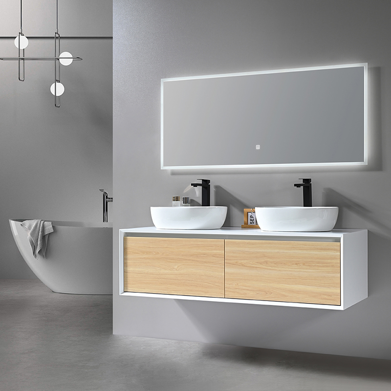 Modern Floating Bathroom Vanity Wall Mounted Double Sink Set with Smart Mirror