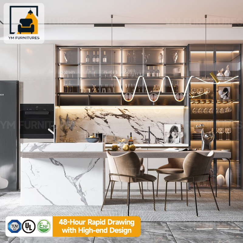 Villa Project Custom Stainless Steel Cupboard Island Pantry Painting Modular Kitchen Cabinets