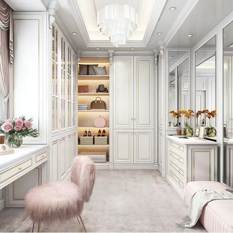 Customized Solid Wood Bedroom Wardrobe Armoire Walk in Cupboard Closet Organizer