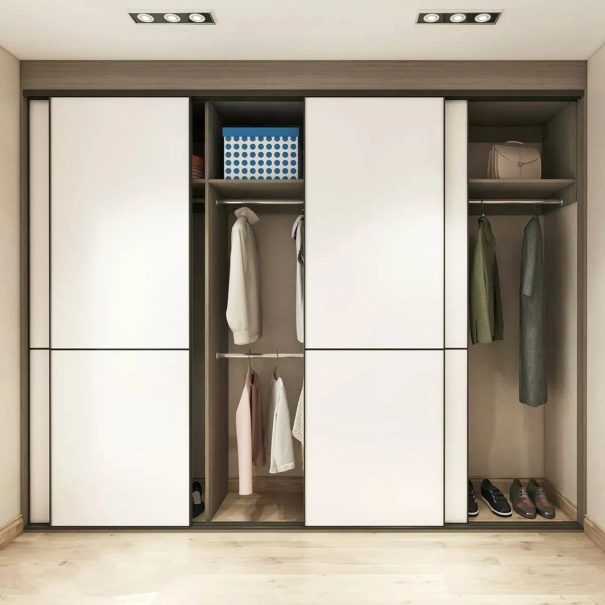 Stylish MDF Modular Wardrobe with Mirrored Sliding Doors