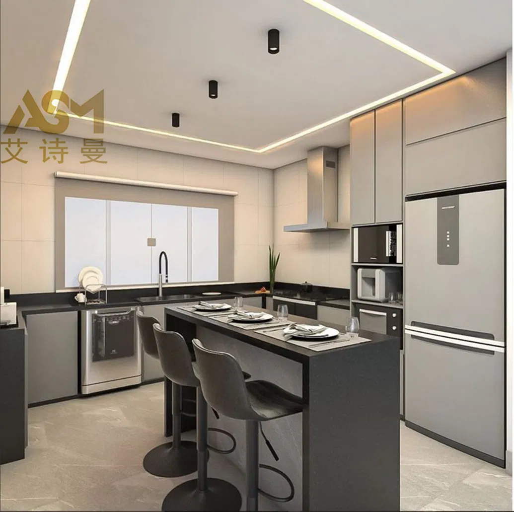 Modern Two-Tone Kitchen Cabinets Marble Countertop Option Custom Design