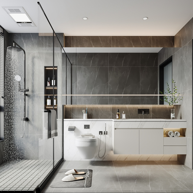 34inch Hot Sale Dropshipping Stainless Steel Cabinet Luxury Villa Furniture Solid Wood Marble Top Basin Sink Floating Bathroom Vanity with Mirror