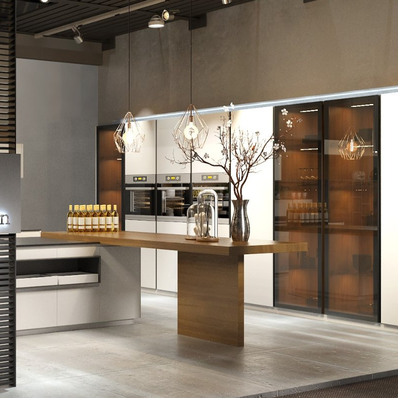 Custom Modern Home Furniture Milan American Style Storage Wooden Flat Pack Hutch Kitchen Cabinets with Island