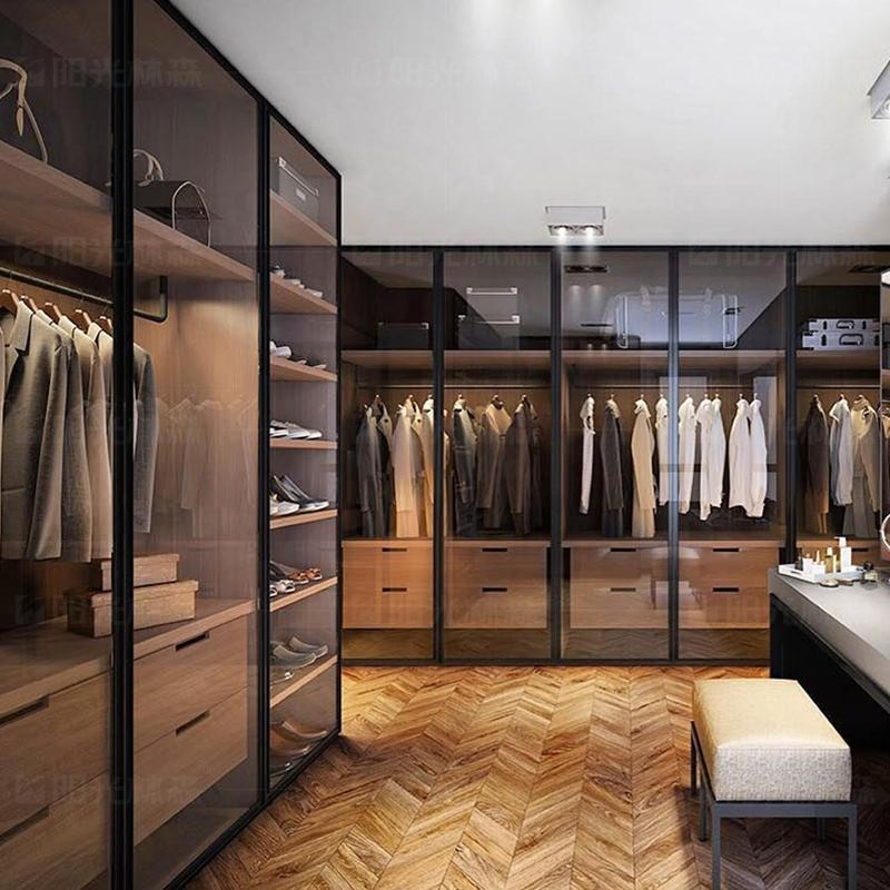 Cbmmart Modern Sliding Home Furniture Bedroom Closet Glass Door Metal Wooden Wardrobe