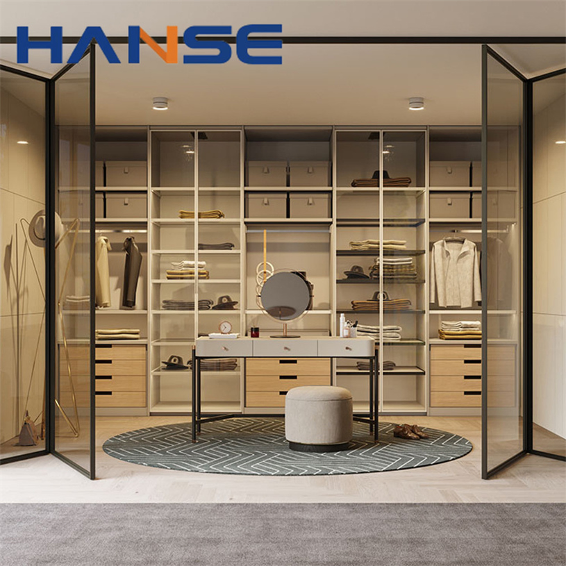 Custom Hotel Furniture Modern Prefab Closets Aluminum Frame Sliding Tempered Glass Door Wardrobe