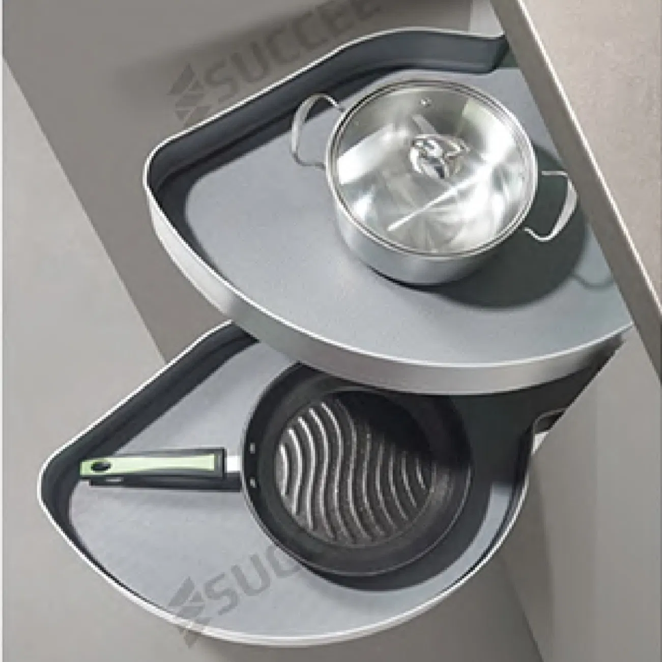 Alminum Furniture Accessories Cabinet Wire Magic Kitchen Storage Pull out Corner Carousel Soft Closing Swing Tray