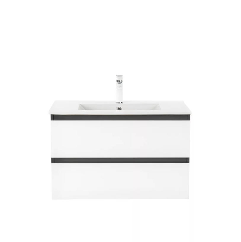 Black &amp; White Wall-Mounted Bathroom Vanity with Double Drawers &amp; Integrated White Sink