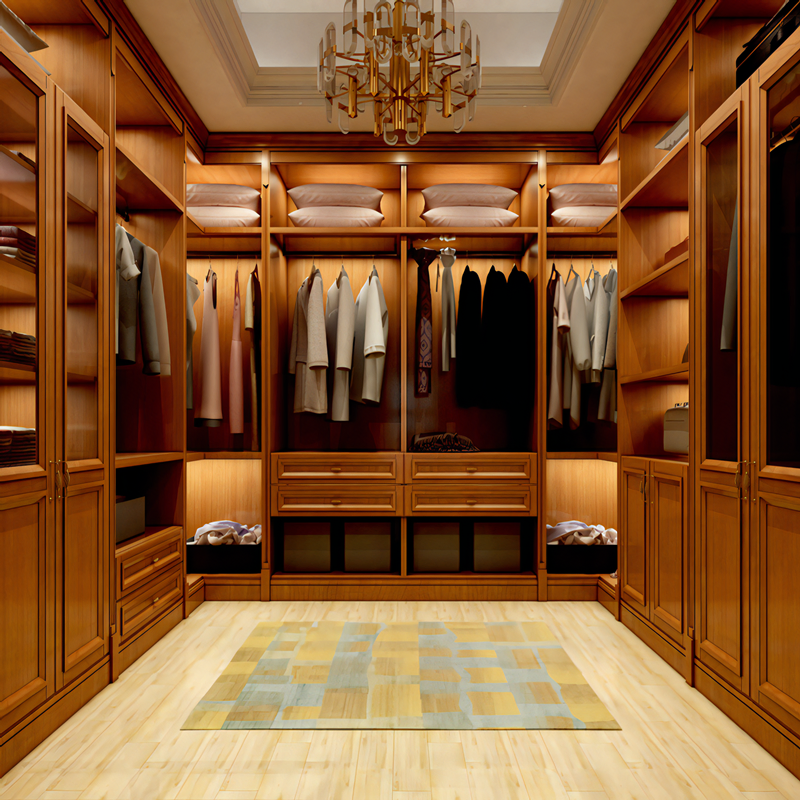 European Style Cloakroom Design Bedroom Wooden Storage Clothes Cabinet Solid Wood Walk in Closet Wardrobe