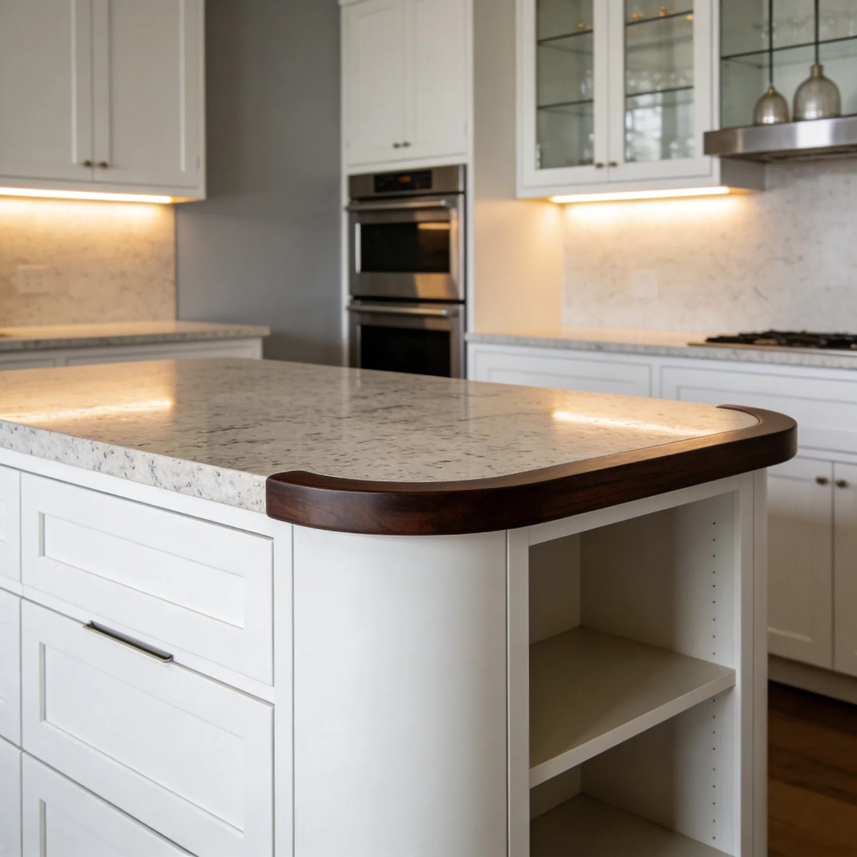 Custom High-End Transitional Kitchen Cabinet with Tall Pantry, Ambient LED Lighting &amp; Soft-Close Drawers