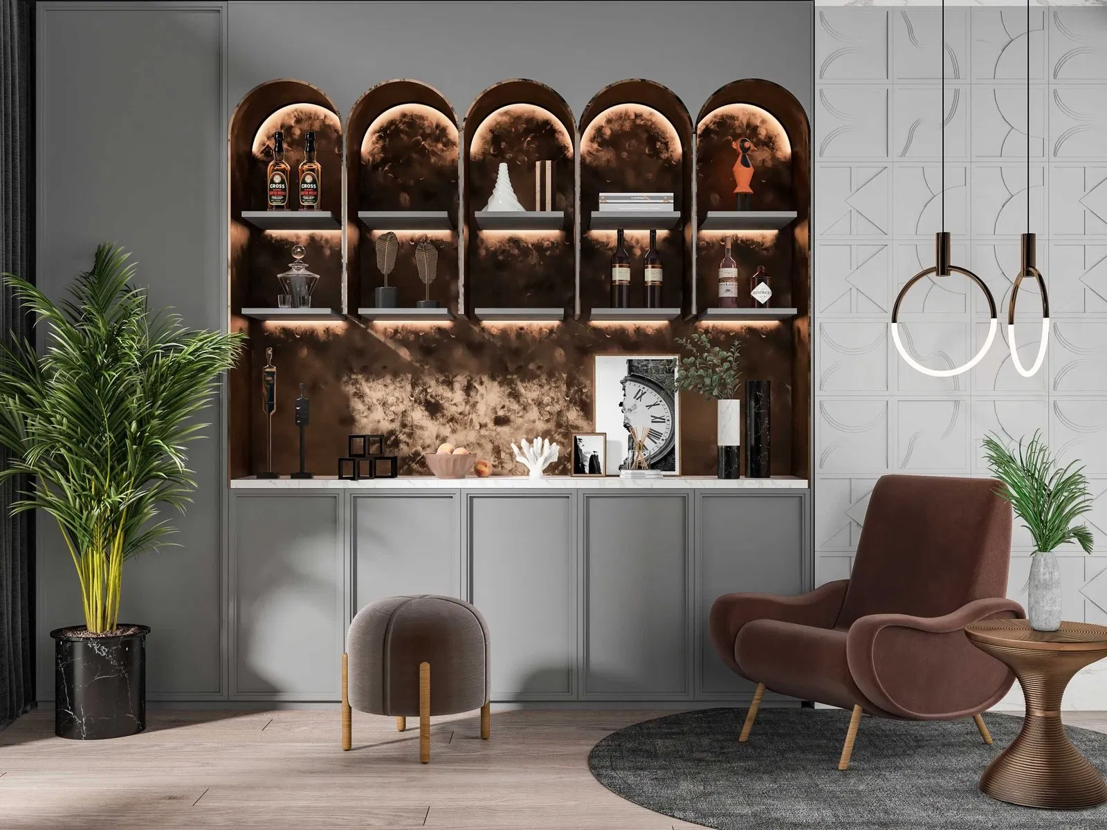 Modern Wine Storage Cabinet with Adjustable Shelves and Lock