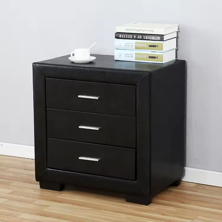Modern Black Linen Double Drawer Bedside Table and TV Cabinet Nightstands