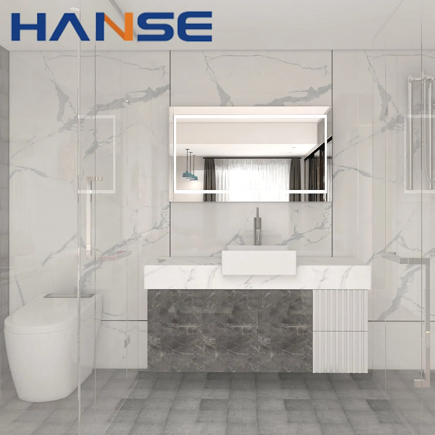 Modern Bathroom Vanity Double Sink Hotel Solid Wood Bathroom Cabinet Combo Marble Floating Vanity