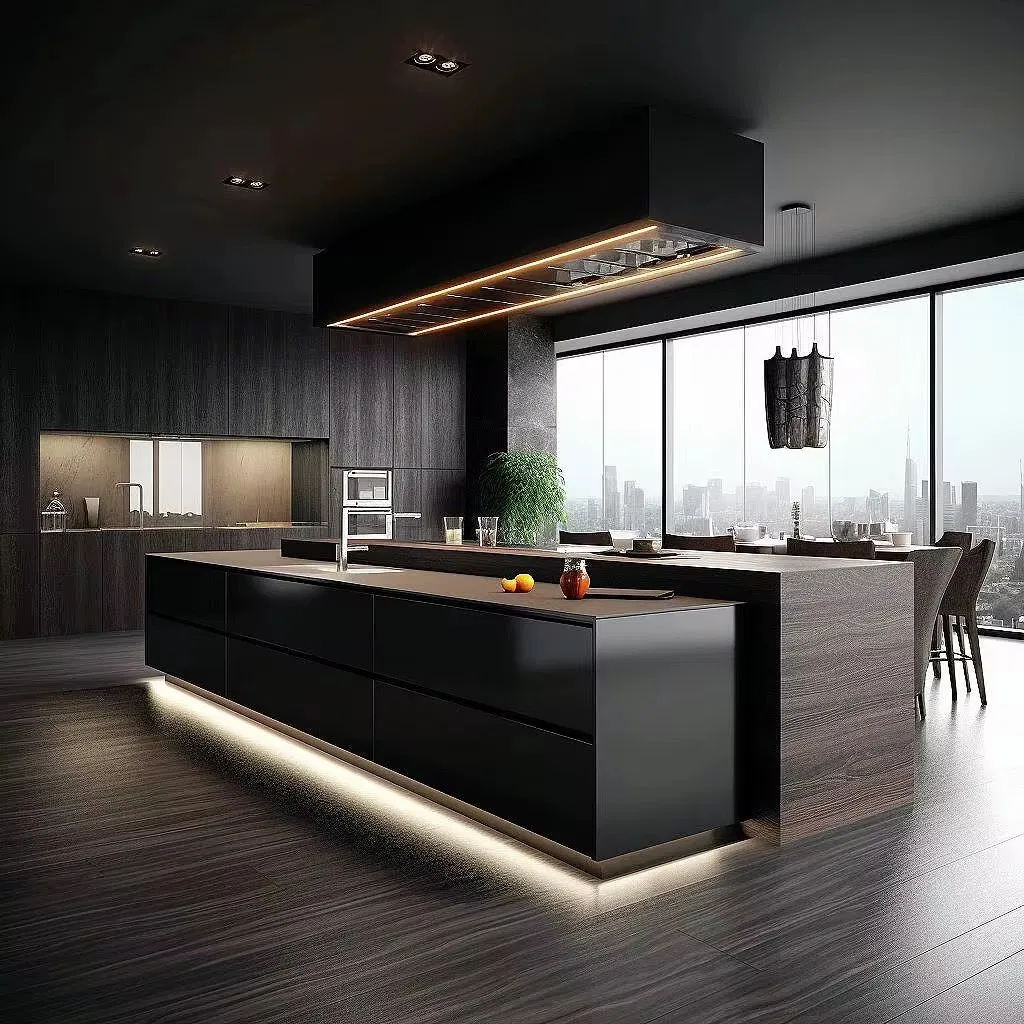 OEM Custom Melamine Kitchen Cabinet Luxury Modern Kitchen Cabinets with Island Sink