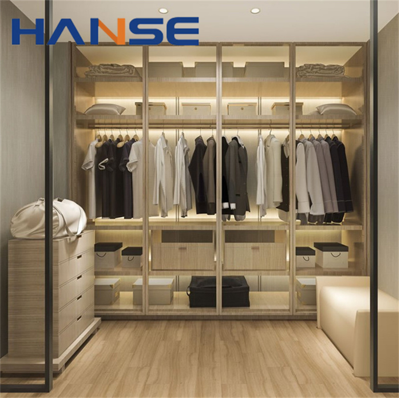 Custom Hotel Furniture Modern Prefab Closets Aluminum Frame Sliding Tempered Glass Door Wardrobe