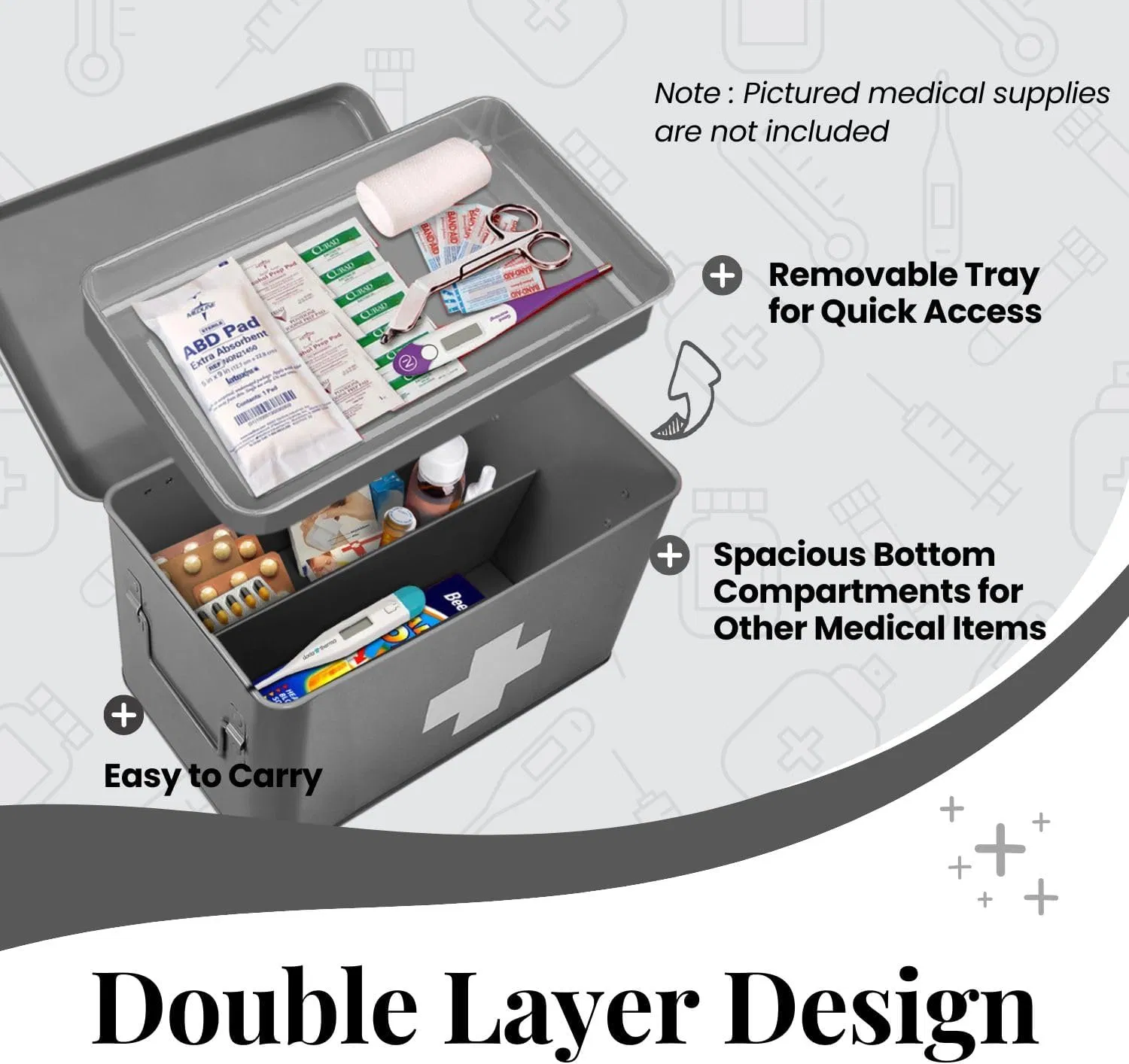 Customize Wall Mount Pharmacy Hospital Furniture Portable for Home Personal Container Bins with Dividers, Removable Tray Printed Logo OEM Linen Cabinet