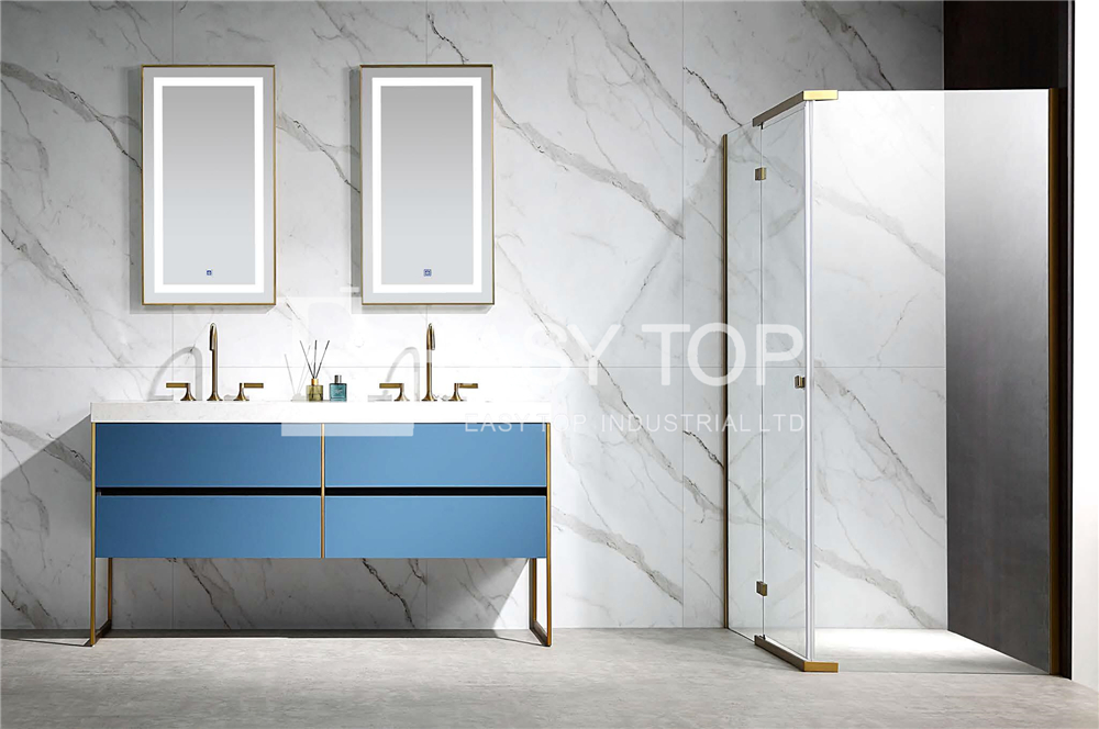 Stock Germany Economical Practical Contemporary Blue Floor Mounted Double Sink Vanity