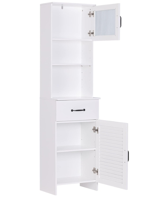 Bathroom Storage Cabinet, Floor Narrow Linen Cabinet with Single Door and Drawers