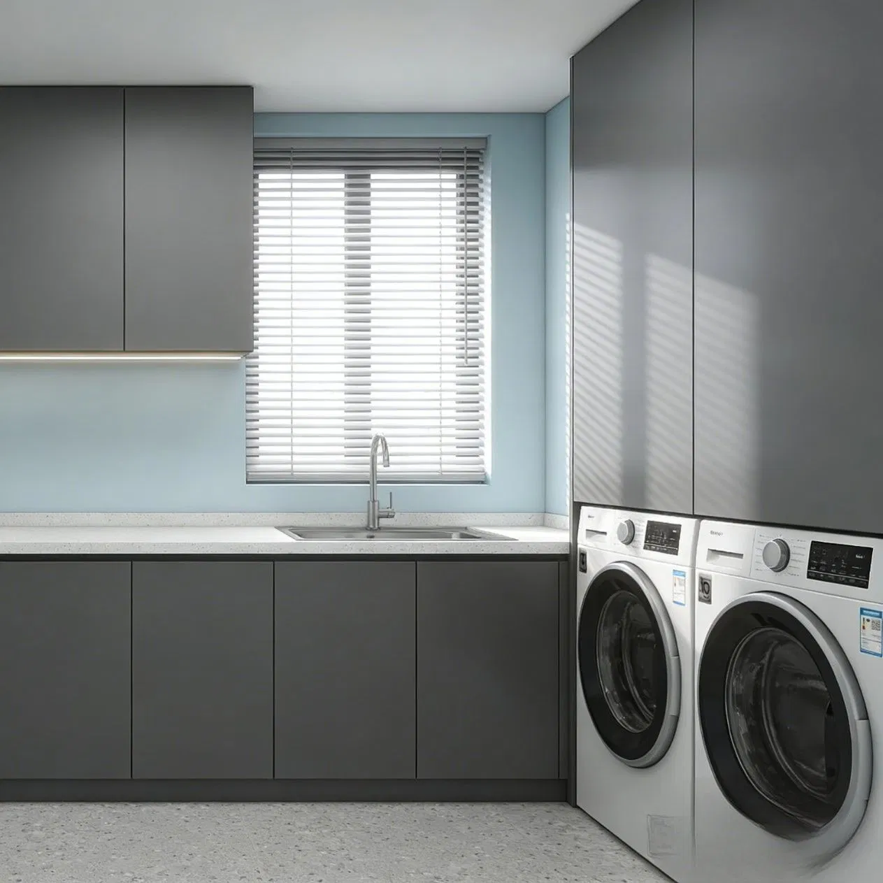 Laundry Cabinet with Moisture Resistant Material for Utility Room