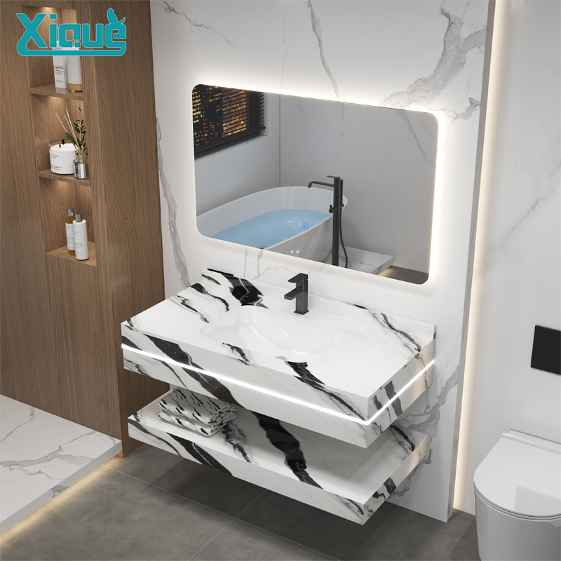 Eco-Friendly Luxury Modern Rock Plate Mirror Wall Floating Bathroom Vanity