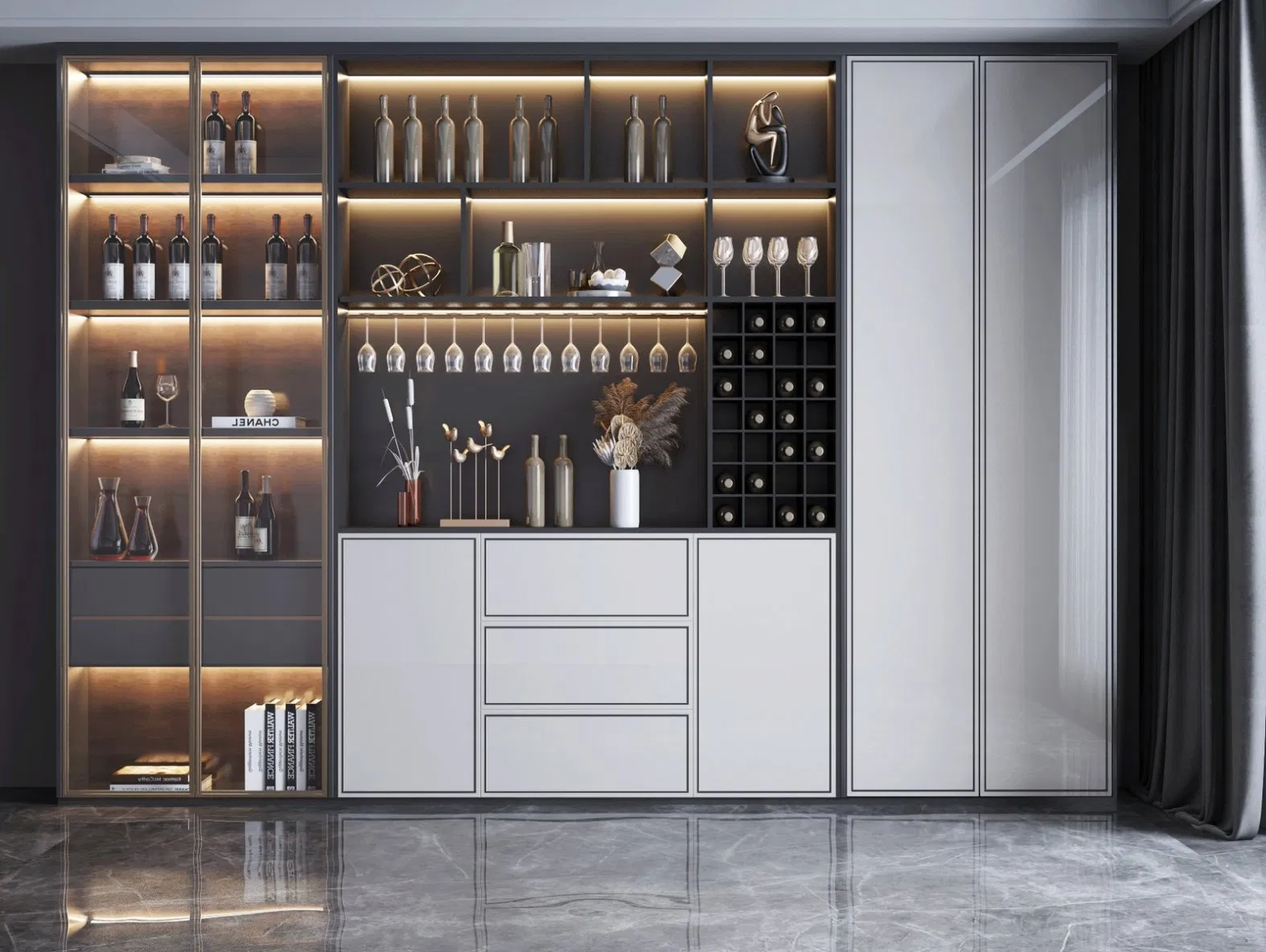 Modern Wine Storage Cabinet with Adjustable Shelves and Lock