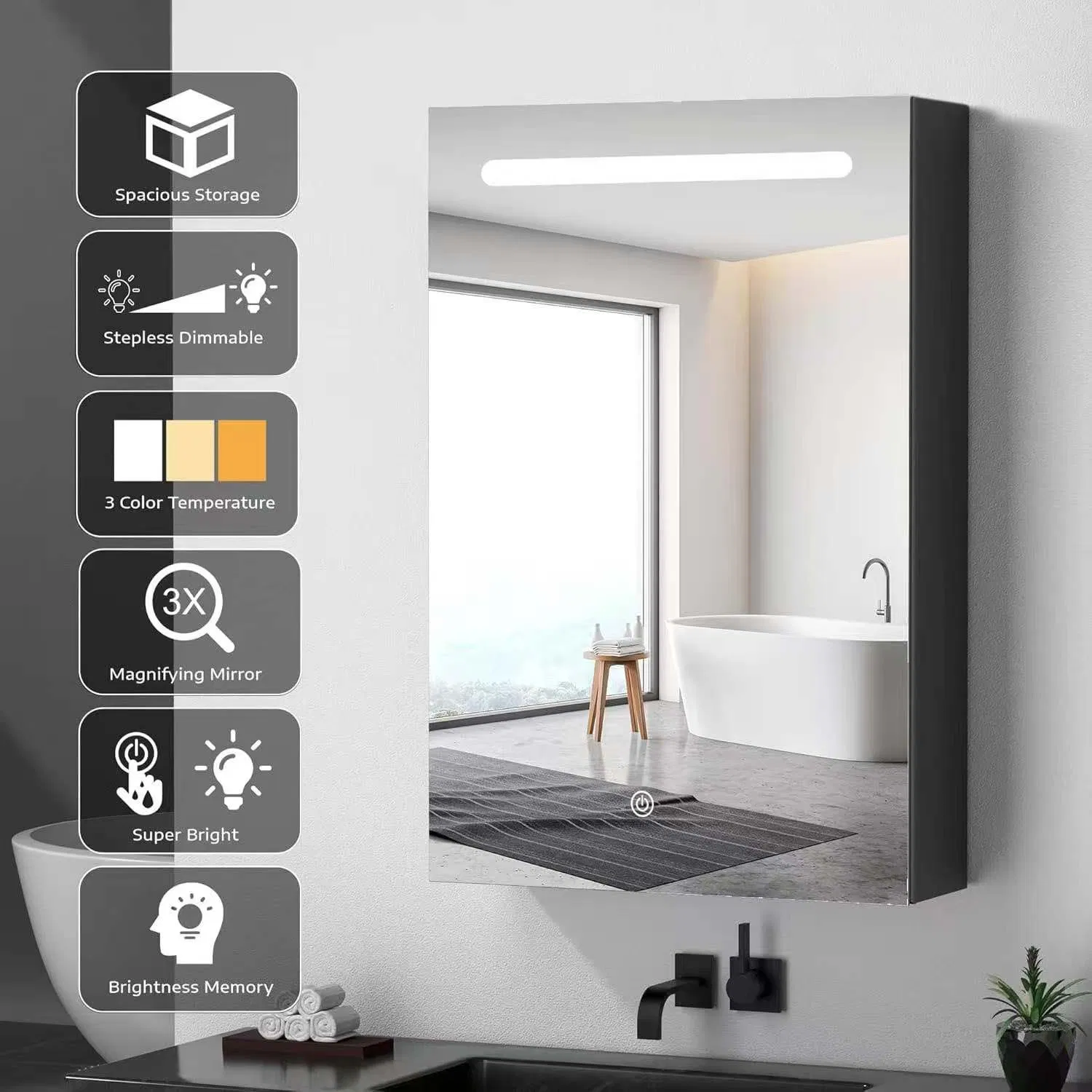 Ortonbath White Wood Grain Mixed Wall Mount Thin Edge Ceramic Sink Bathroom Wood Vanity Unit Cabinet Bathroom Furniture with Mirror Cabinet Linen Side Cabinet