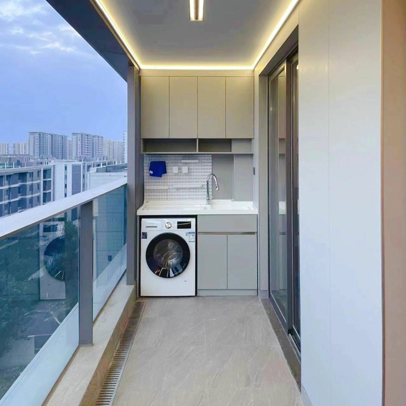 Foshan Furniture Factory Custom Laundry Room Cabinet with Hand Basin Modern Furniture Plywood Aluminum Cabinet