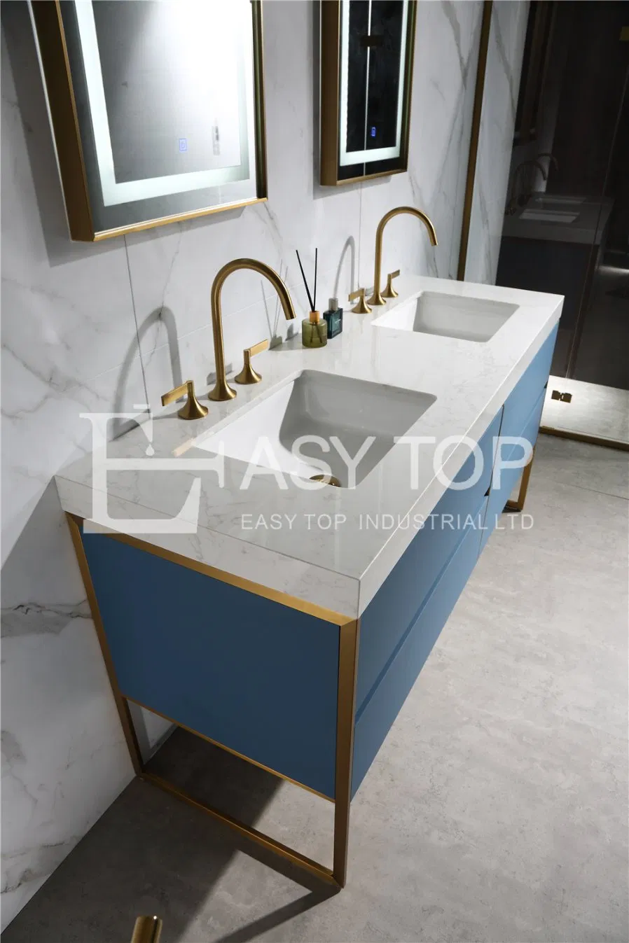 Stock Germany Economical Practical Contemporary Blue Floor Mounted Double Sink Vanity