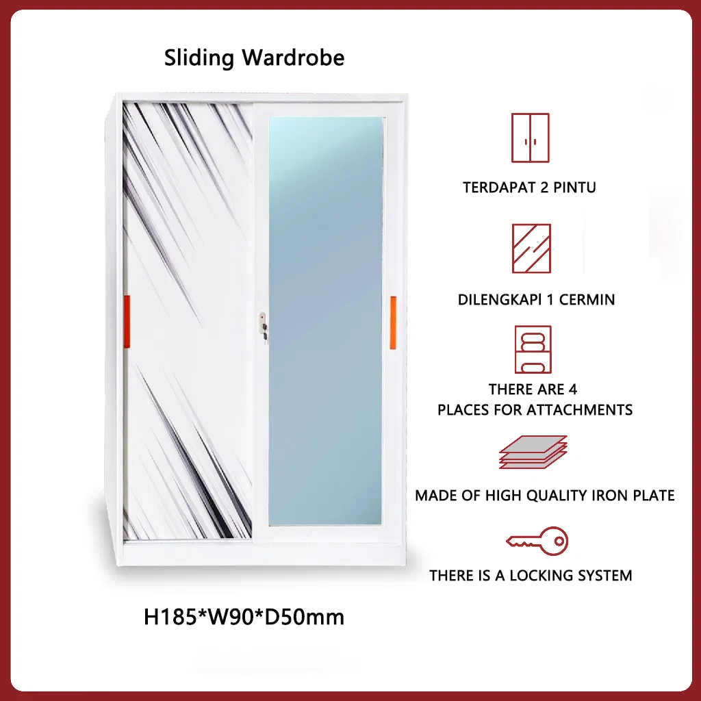 Modern Custom Sliding Double Sliding Door Metal Wardrobe Steel Storage Wardrobe Bedroom Printed Wardrobe