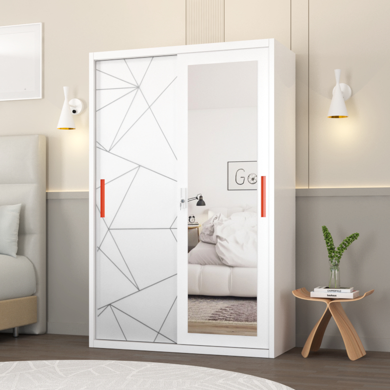 Modern Custom Sliding Double Sliding Door Metal Wardrobe Steel Storage Wardrobe Bedroom Printed Wardrobe