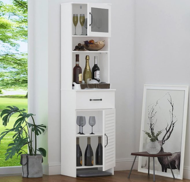Bathroom Storage Cabinet, Floor Narrow Linen Cabinet with Single Door and Drawers