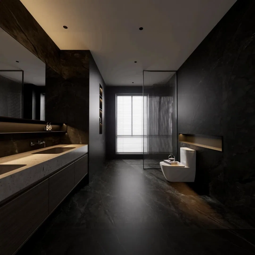 Old Money Style Bathroom Linen Cabinet Using HPL Board and Satin Lacquered Finish Featuring No Straightener Required