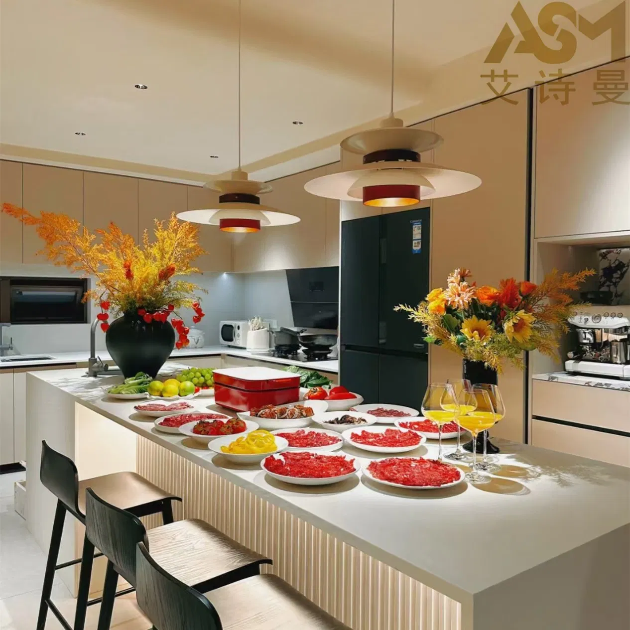 Luxury Kitchen Island Cabinets Marble Countertop