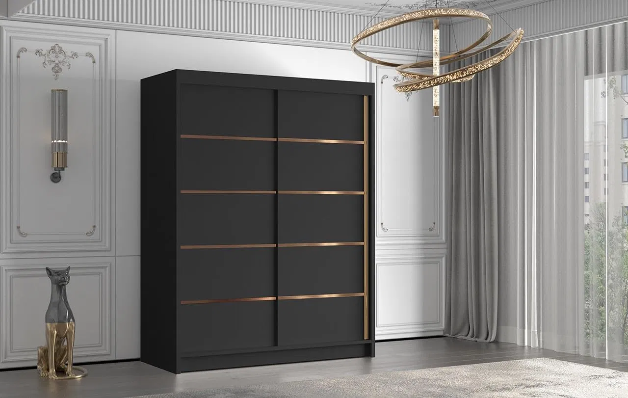 Modern White Sliding Door Wardrobe with Gold Accents and Sleek Design for Efficient Storage