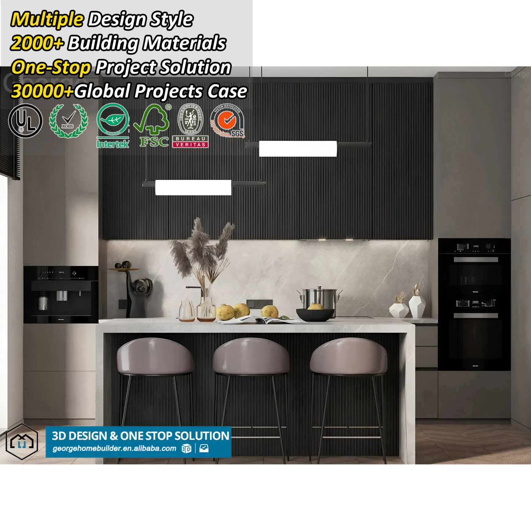 Affordable Modern Kitchen Cabinets Complete Set Home Pantry Solid Dark Wood High Gloss Custom Kitchen Cabinet