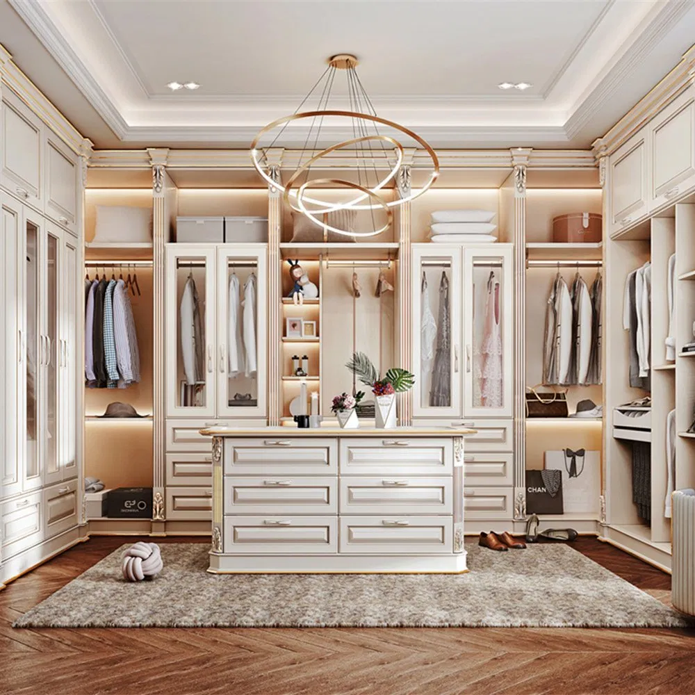 Foshan Factory Custom Modern Wooden Wardrobe Bedroom Furniture U Shape Clothes Storage Cabinets Walk in Closet Luxury Wardrobes