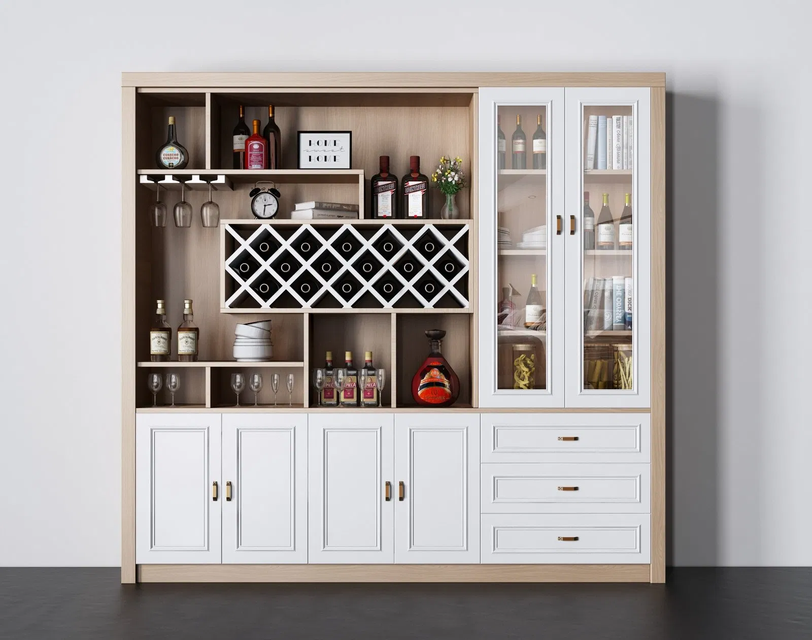 Modern Wine Storage Cabinet with Adjustable Shelves and Lock