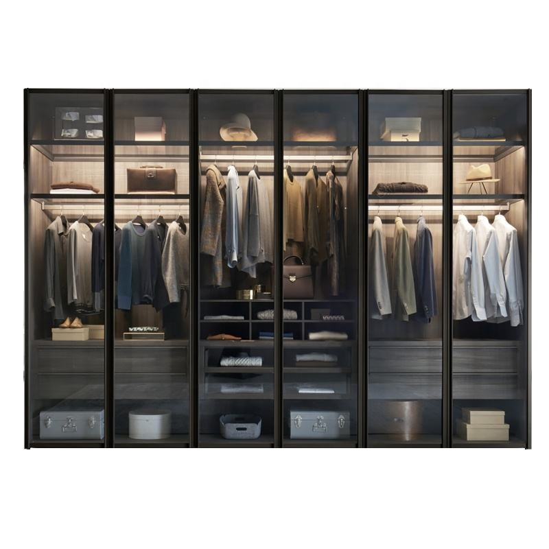 Cbmmart Modern Sliding Home Furniture Bedroom Closet Glass Door Metal Wooden Wardrobe