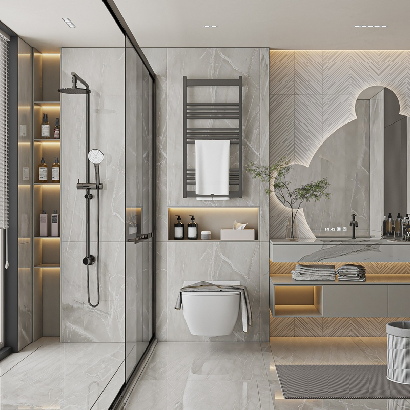 34inch Hot Sale Dropshipping Stainless Steel Cabinet Luxury Villa Furniture Solid Wood Marble Top Basin Sink Floating Bathroom Vanity with Mirror