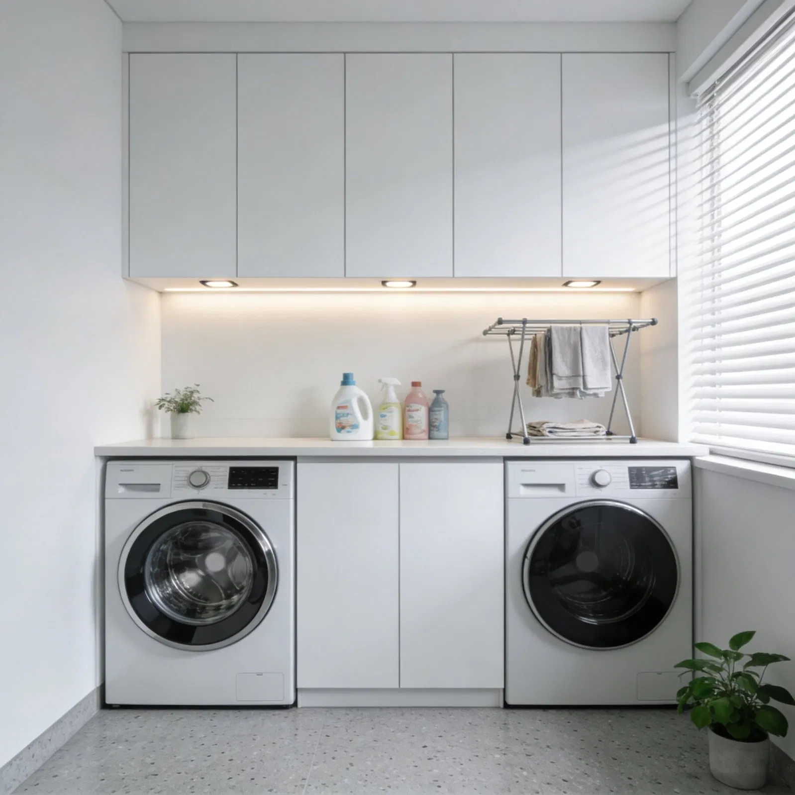 Laundry Cabinet with Moisture Resistant Material for Utility Room