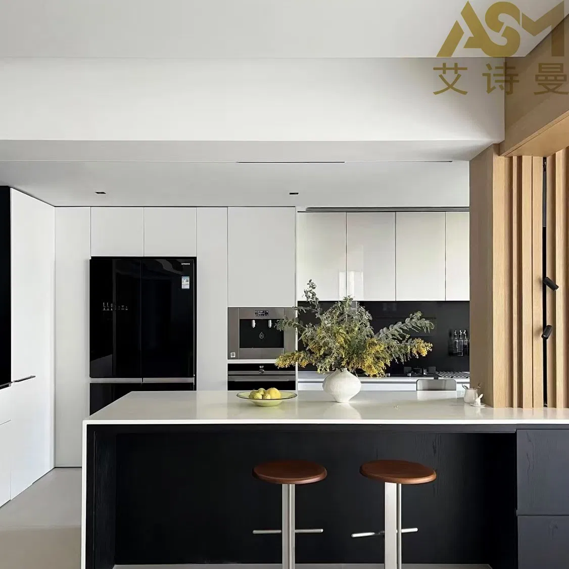 Modern Two-Tone Kitchen Cabinets Marble Countertop Option Custom Design