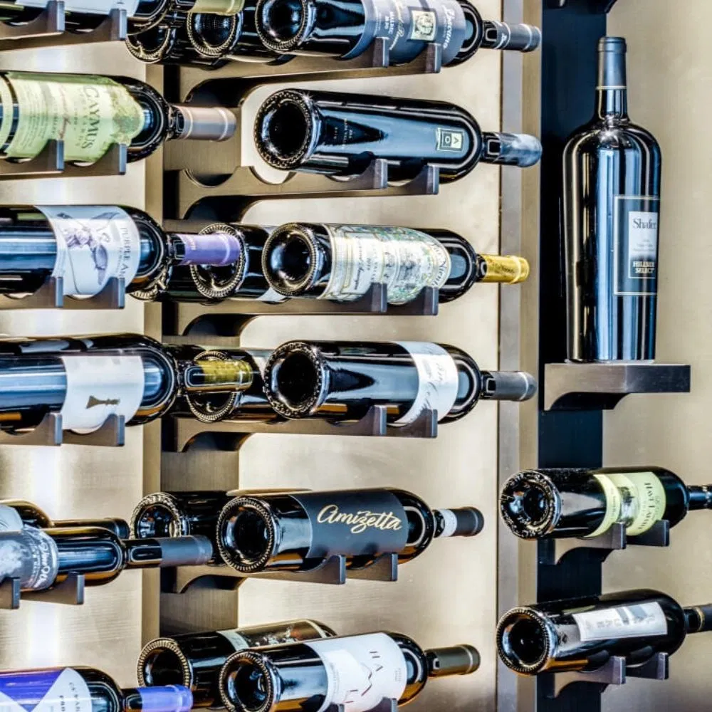 Modern Stainless Steel Solid Wood and Metal Wall Wine Storage Cabinet