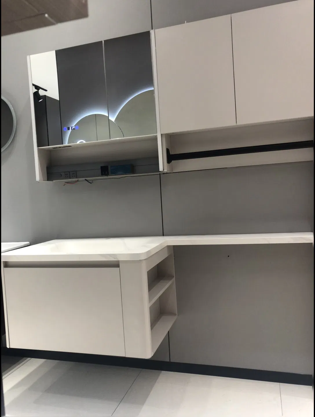 Linen-Wrapped MDF Washbasin Cabinet-Sand-Colored Ceramic Basin &amp; Jute Drawer Pulls