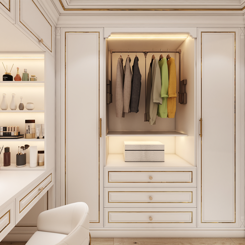 New Luxury Walk in Closet Wardrobe Solid Wood Bedroom Modern Wardrobe Organizer